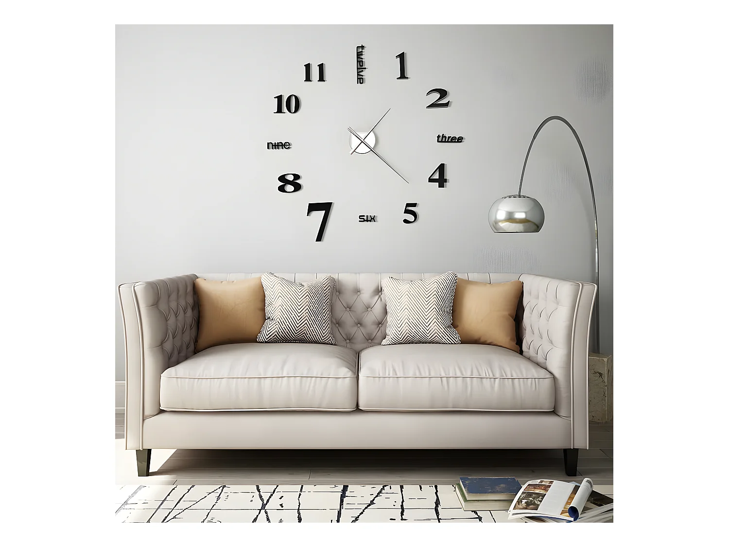 Horloge murale 3D Design moderne 100 cm XXL Noir WVGQ7833