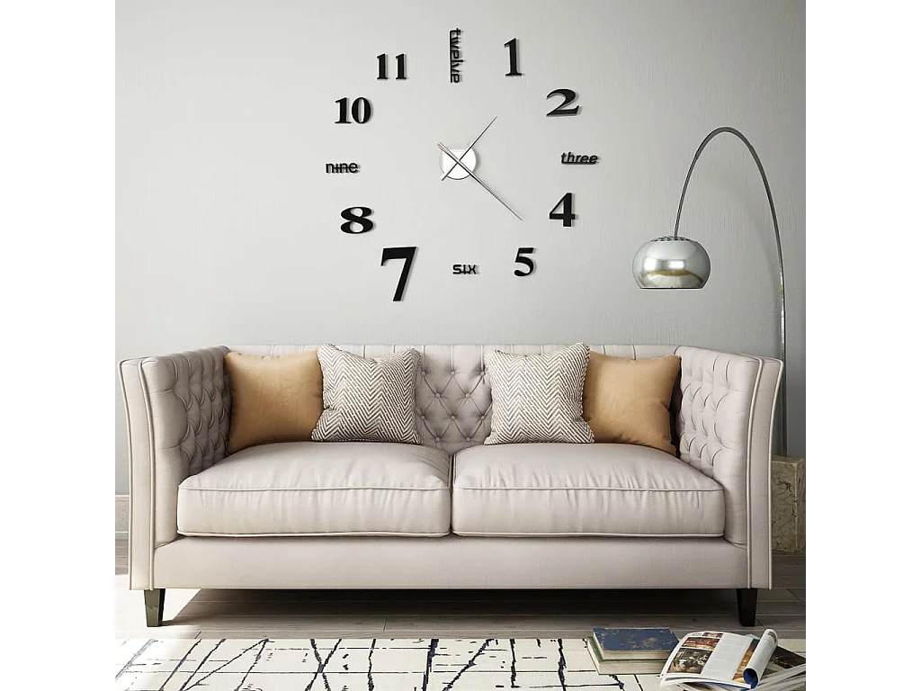 Reloj 3D de pared con diseño moderno 100 cm XXL negro ES648634