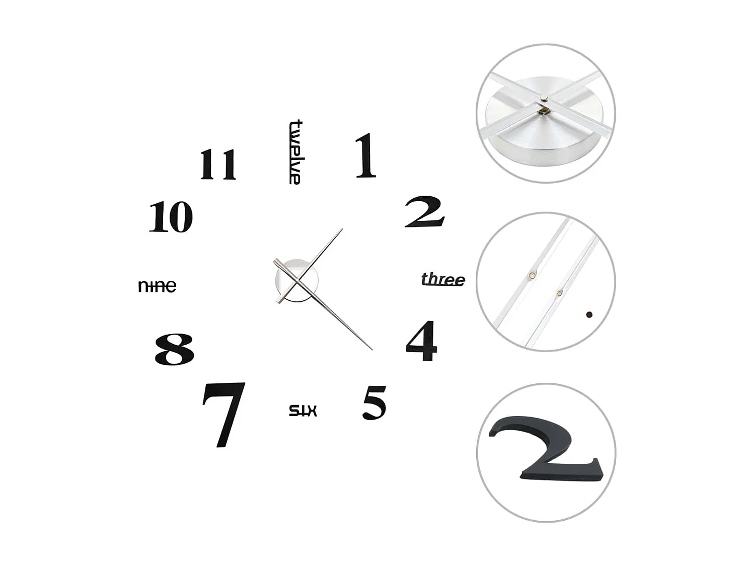 Reloj 3D de pared con diseño moderno 100 cm XXL negro ES648634