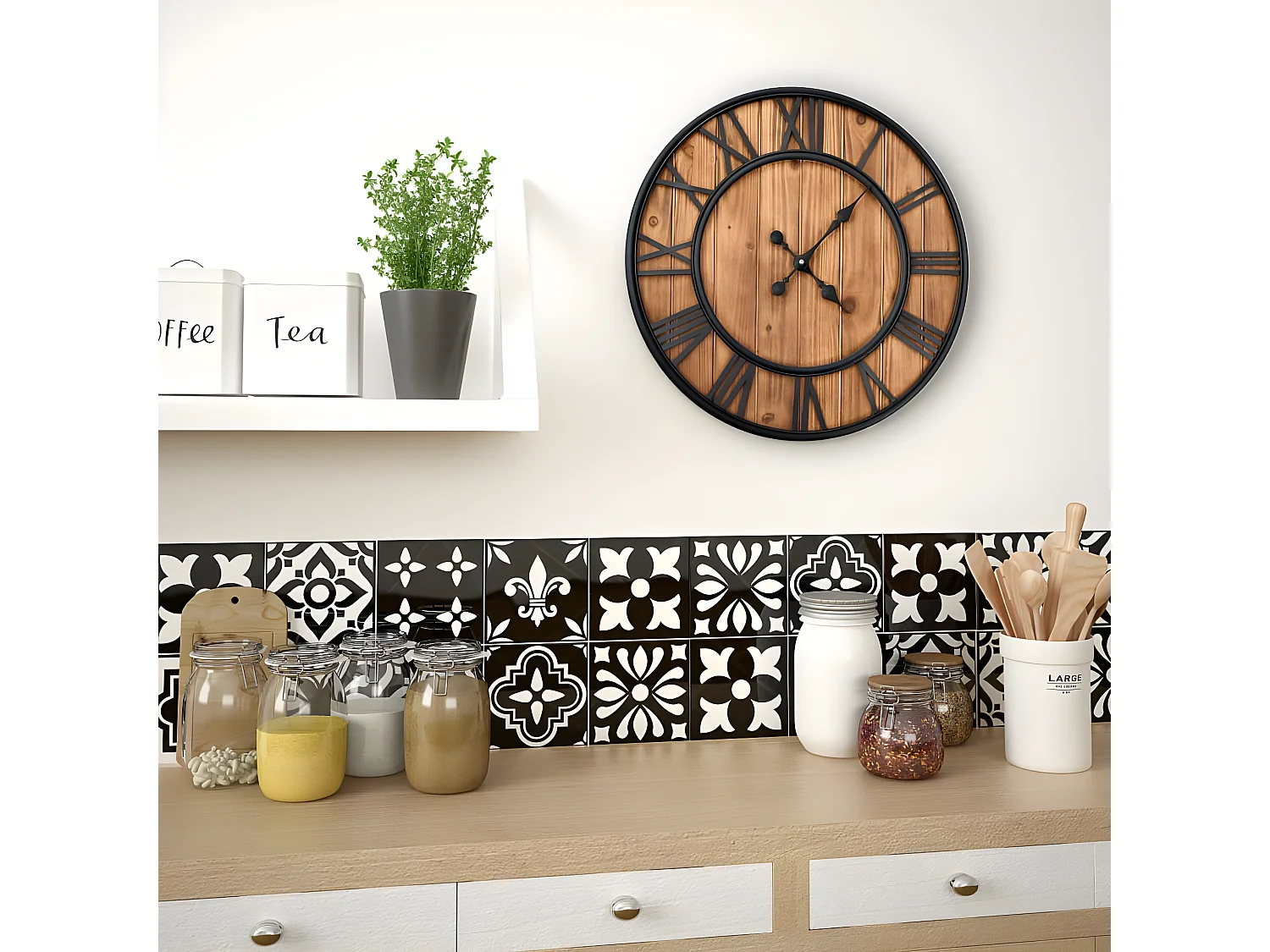 Horloge murale vintage à quartz Bois et métal 60 cm XXL WVGQ9447