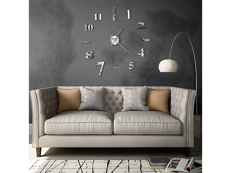 Reloj de pared 3D de diseño moderno 100 cm XXL plateado ES311372