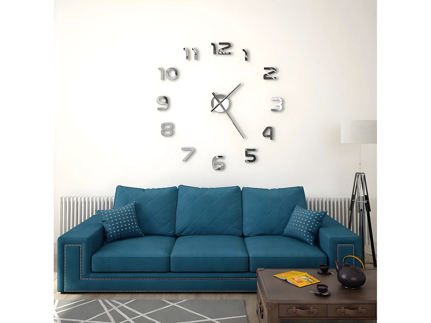 3D-wandklok 100 cm XXL modern zilverkleurig NL897912