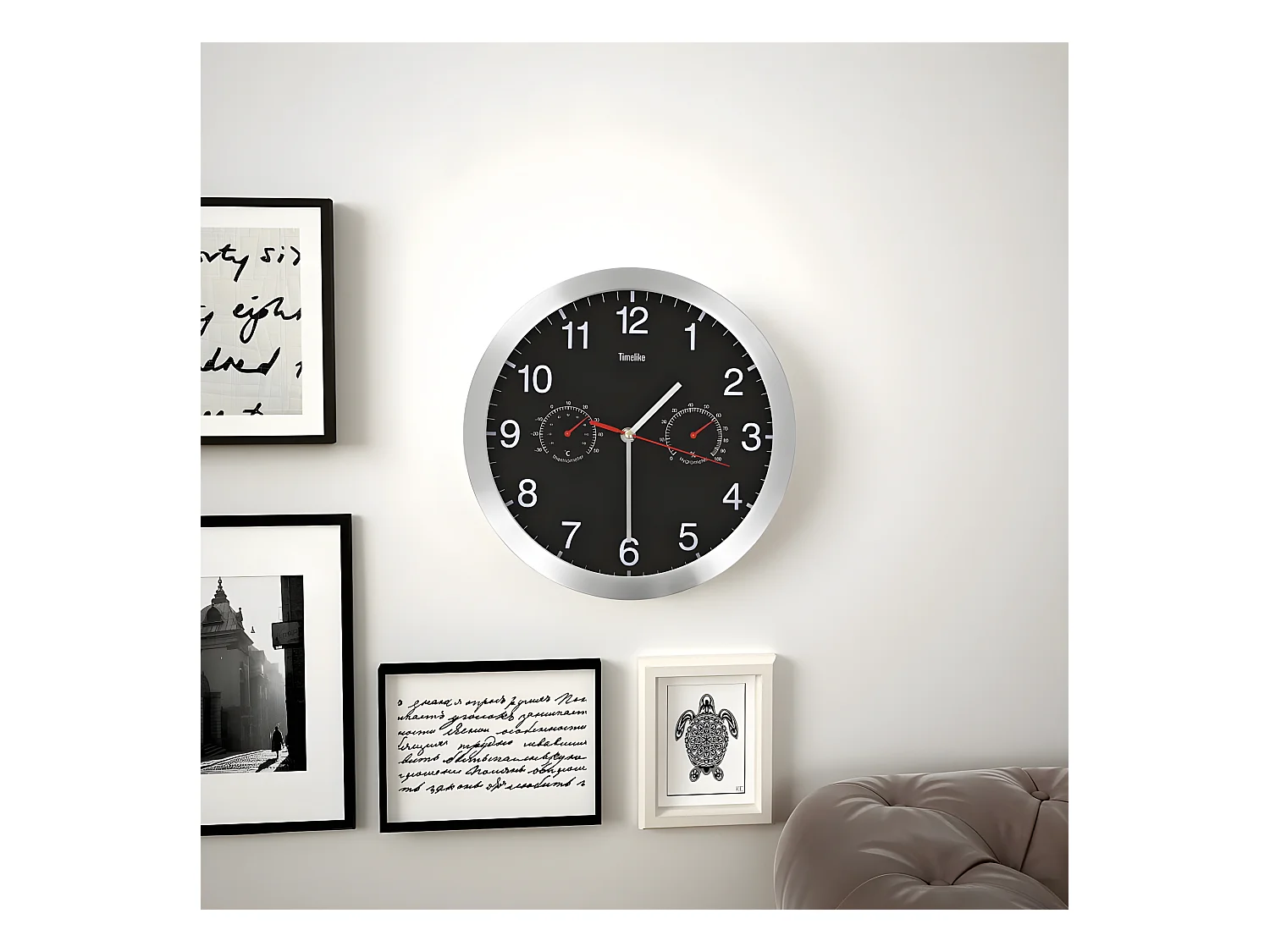 Horloge murale à quartz Hygromètre et thermomètre 30 cm Noir WVGQ7051