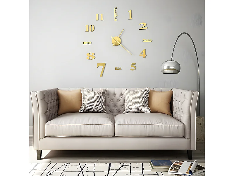 Reloj 3D de pared con diseño moderno 100 cm XXL dorado ES897079