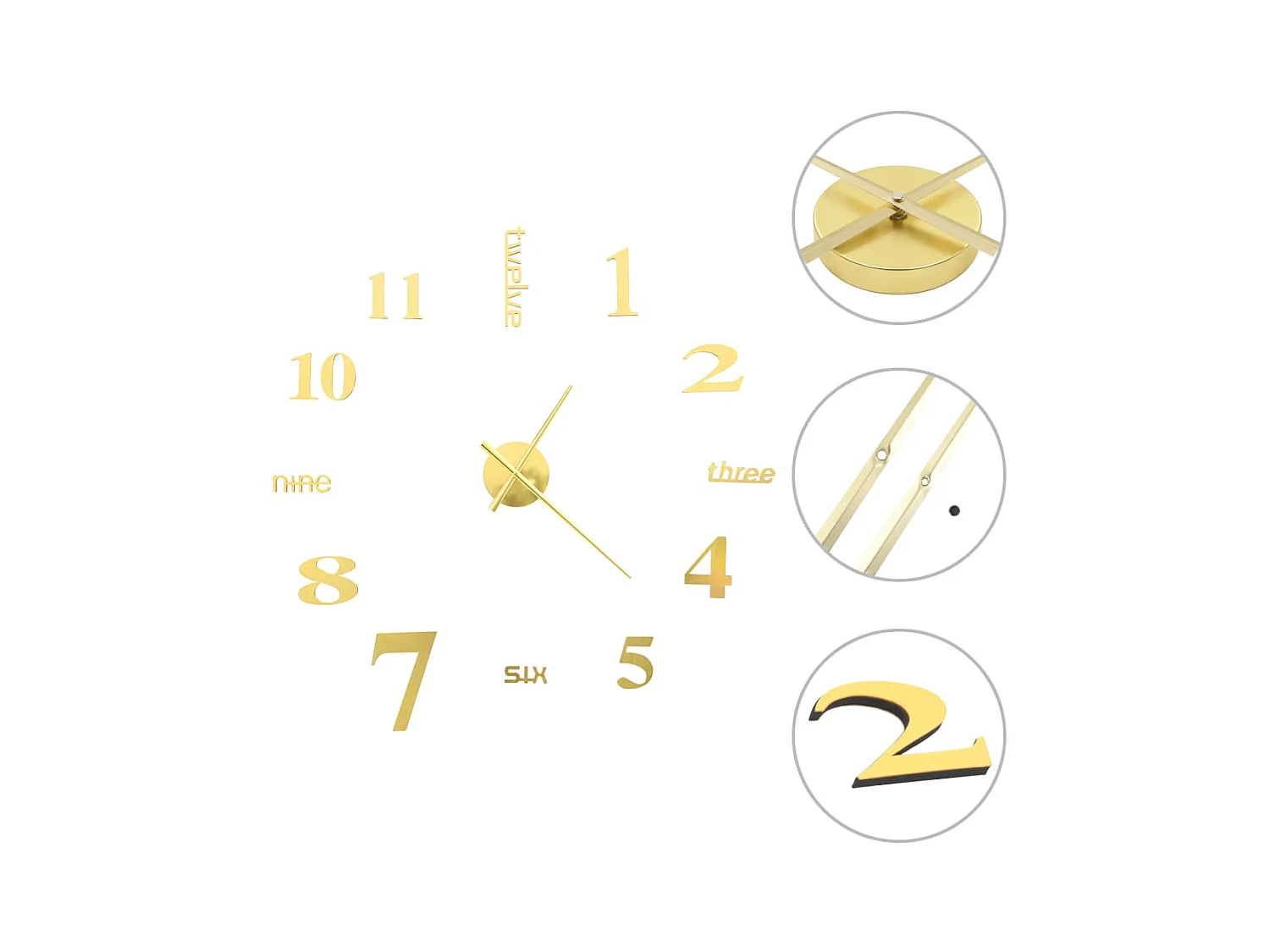 Horloge murale 3D Design moderne 100 cm XXL Doré WVGQ1511