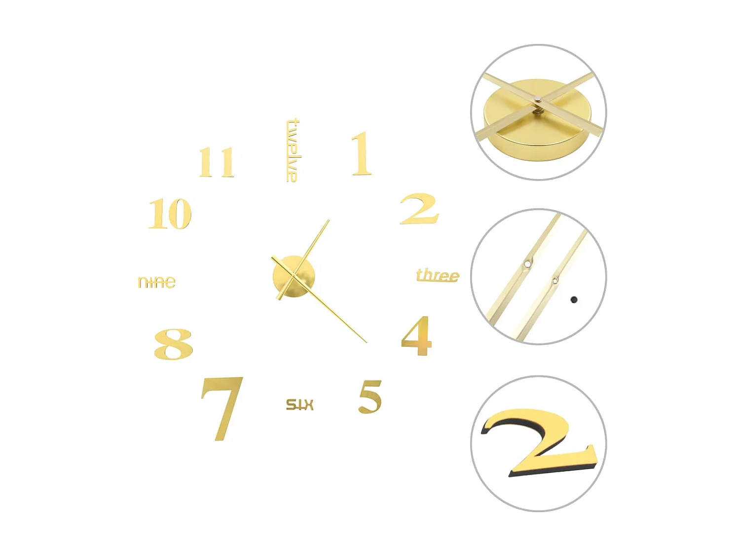 Horloge murale 3D Design moderne 100 cm XXL Doré WVGQ1511