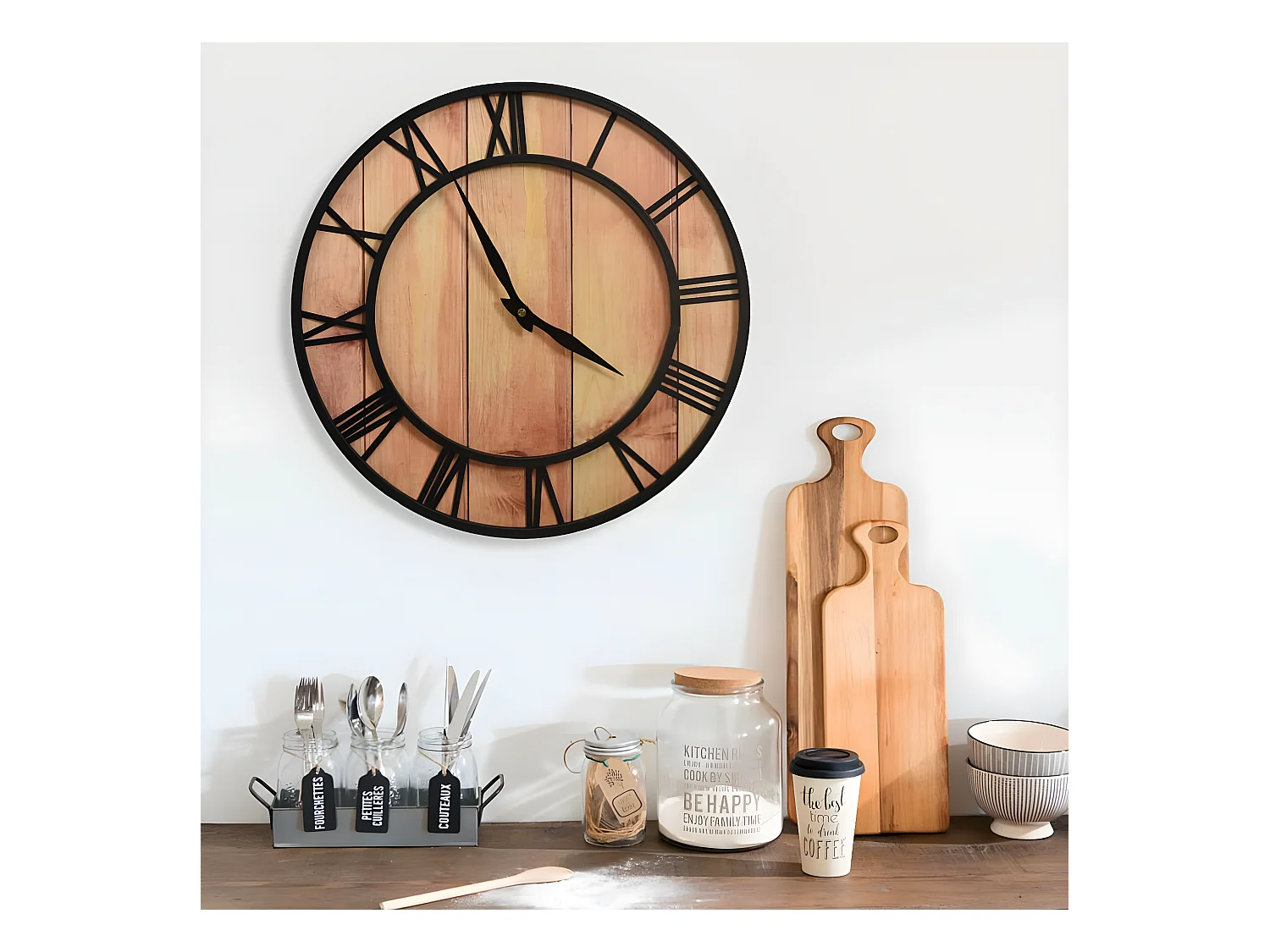 Horloge murale 39 cm Marron et noir MDF et fer WVGQ5671