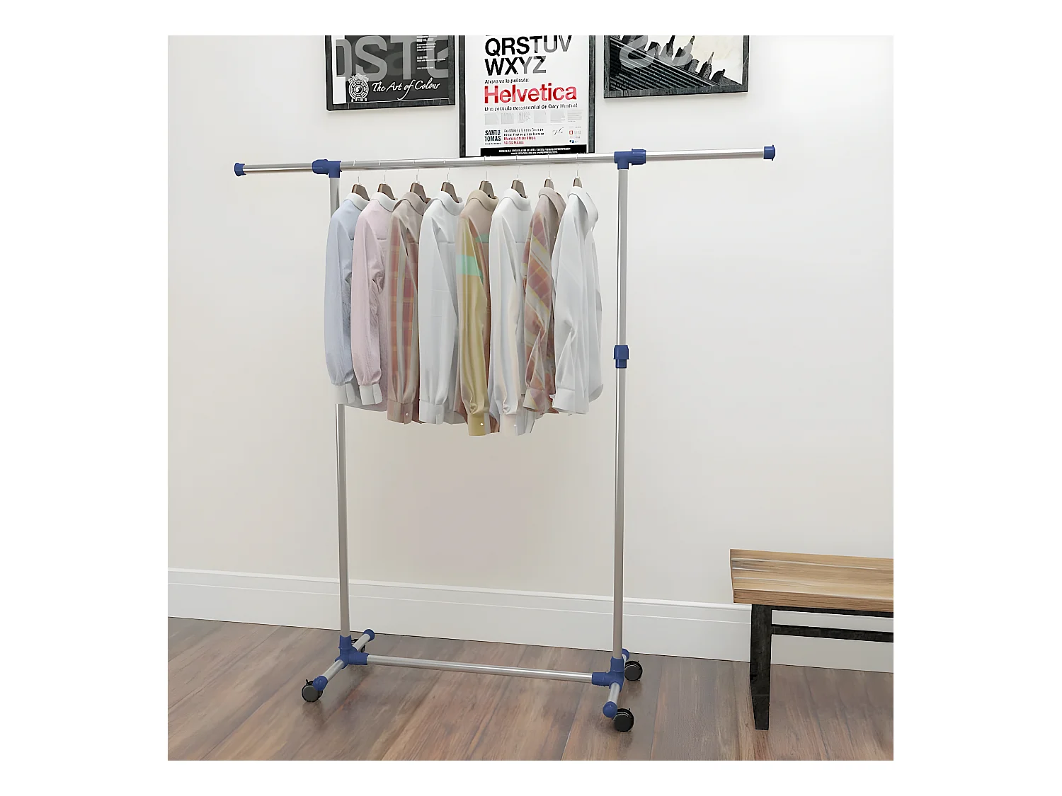 Perchero ajustable acero inoxidable 165x44x150 cm plateado ES673199