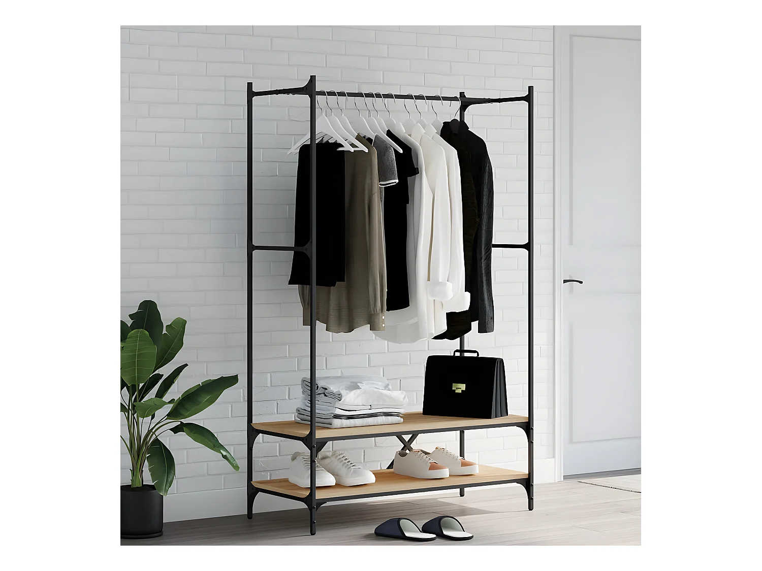 Porte-vêtements avec étagères chêne sonoma bois d'ingénierie WVGQ2381
