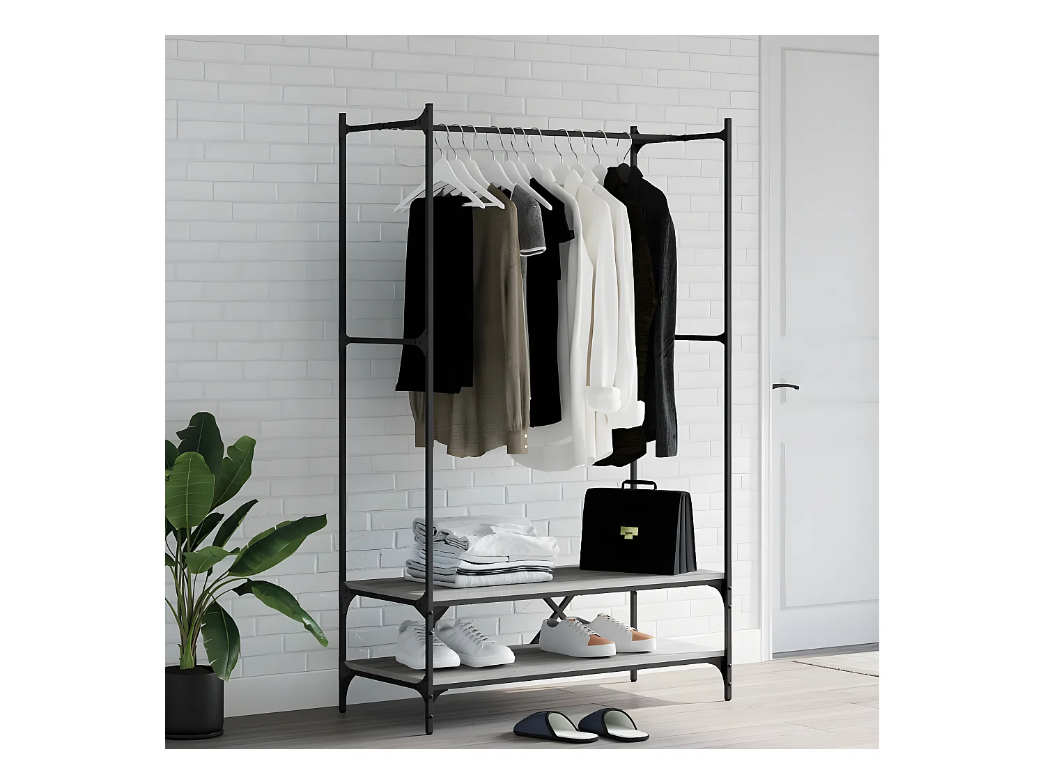 Porte-vêtements avec étagères sonoma gris bois d'ingénierie WVGQ6397