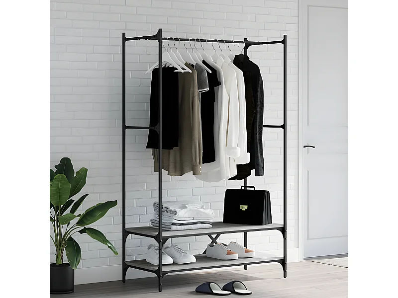 Porte-vêtements avec étagères sonoma gris bois d'ingénierie WVGQ6397