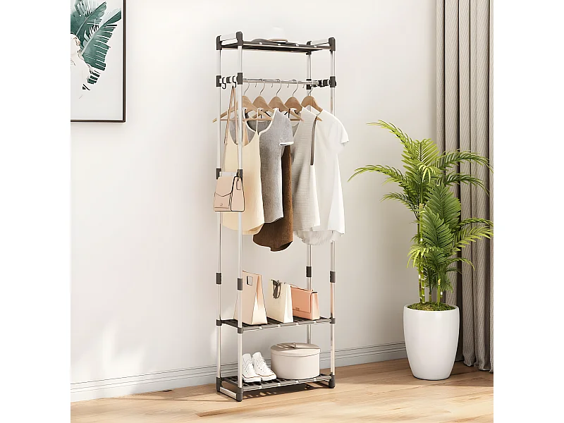 Estantería para ropa 3 alturas aluminio plateado 59x29x192 cm ES929617