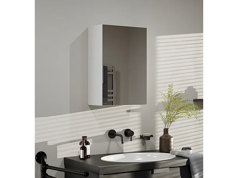 TONNI - Armario con espejo de pared 1 puerta - Mueble de cuarto de baño con espejo - Dimensiones 40x22x60 cm - Almacenaje de cuarto de baño