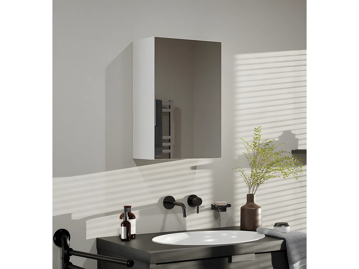 TONNI - Armario con espejo de pared 1 puerta - Mueble de cuarto de baño con espejo - Dimensiones 40x22x60 cm - Almacenaje de cuarto de baño