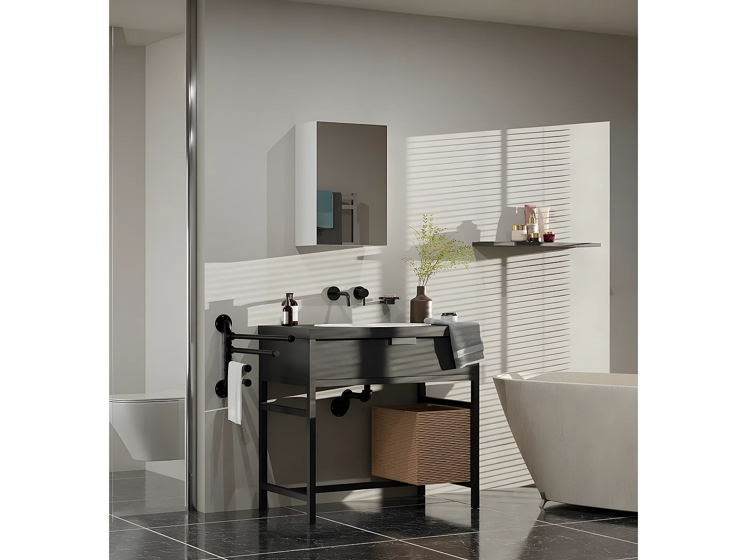 TONNI - Armario con espejo de pared 1 puerta - Mueble de cuarto de baño con espejo - Dimensiones 40x22x60 cm - Almacenaje de cuarto de baño