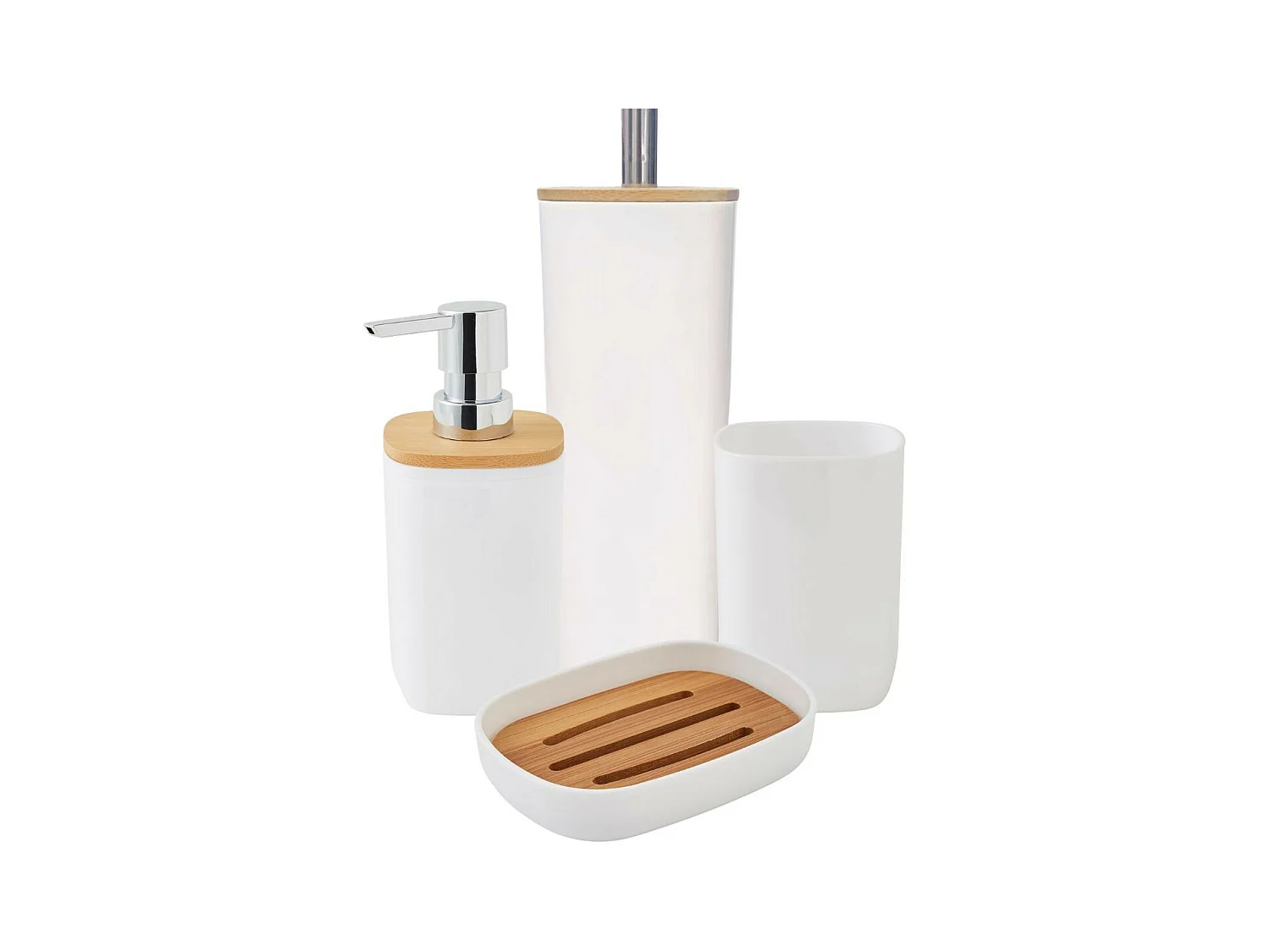 Set salle de bain 4 pièces uni en bambou blanc