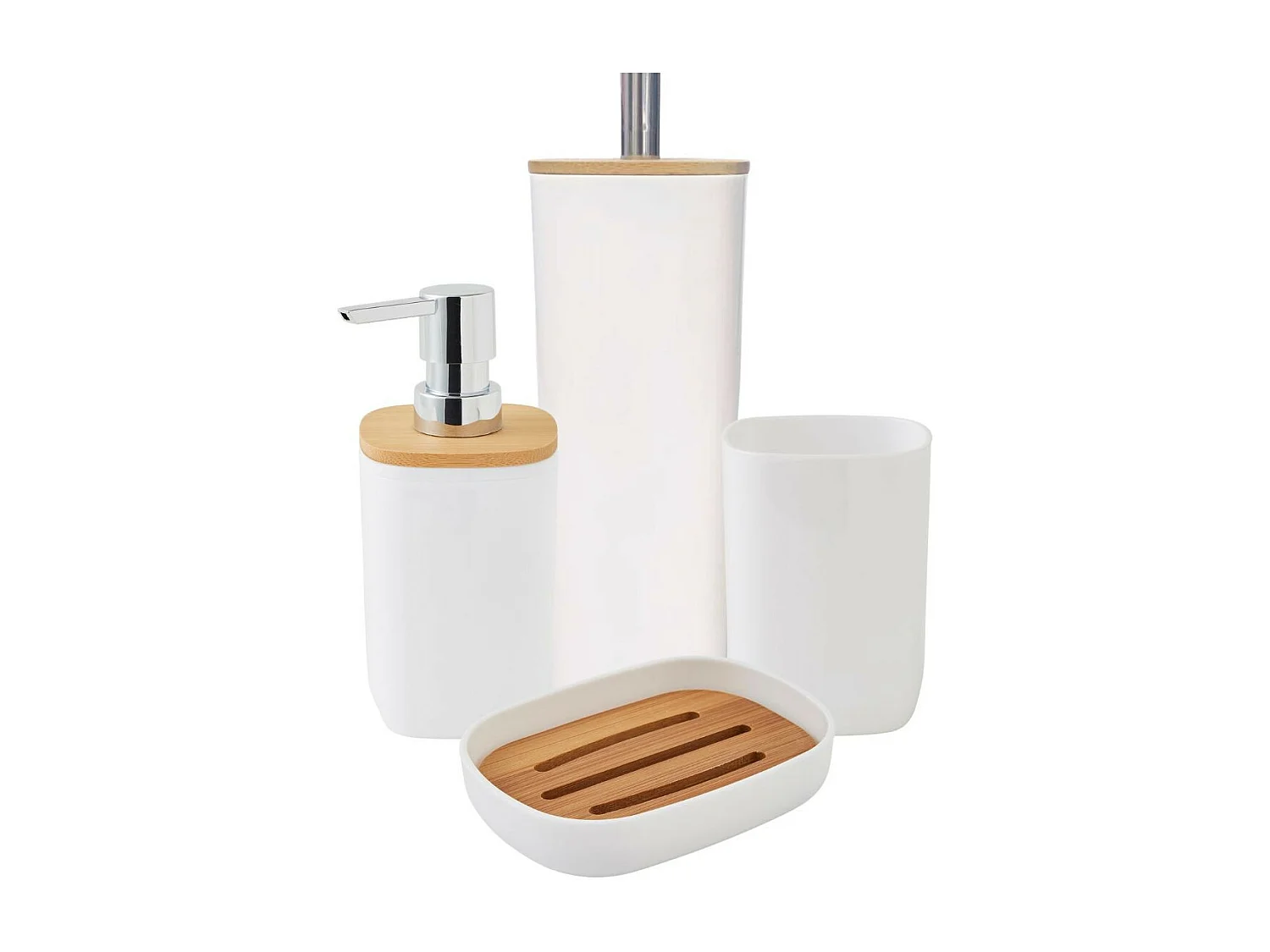 Set salle de bain 4 pièces uni en bambou blanc