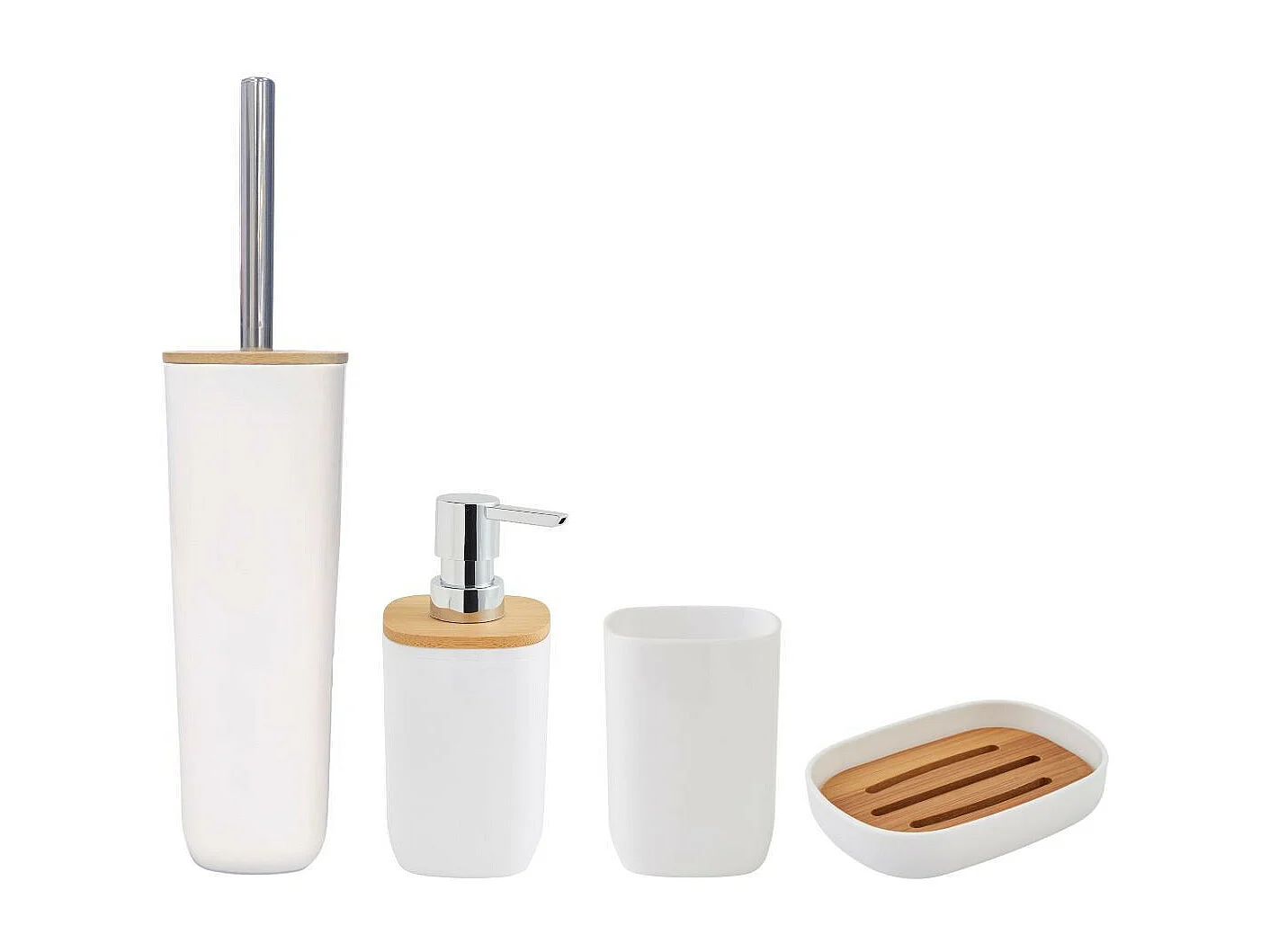 Set salle de bain 4 pièces uni en bambou blanc