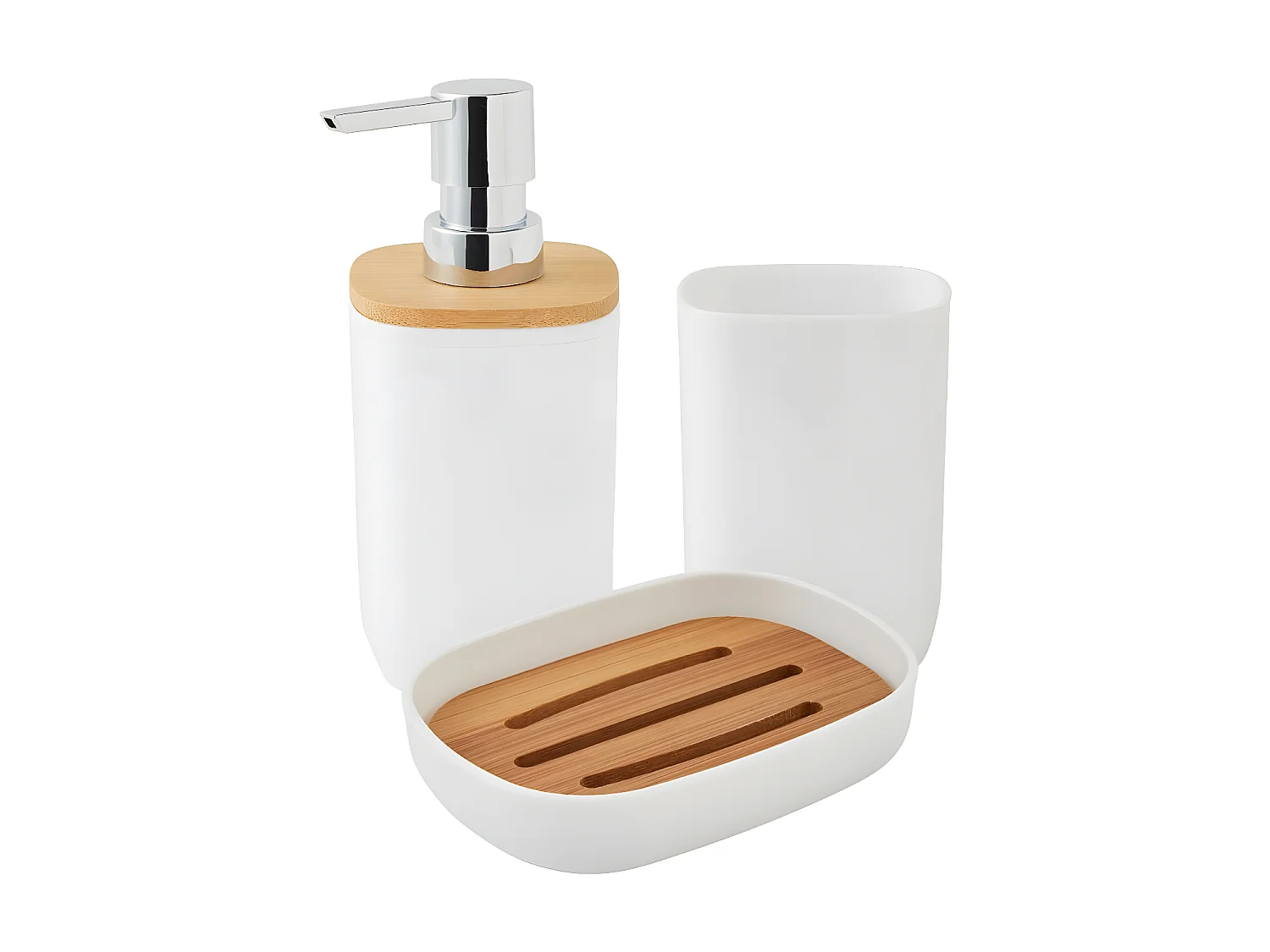 Set salle de bain 3 pièces uni en bambou blanc