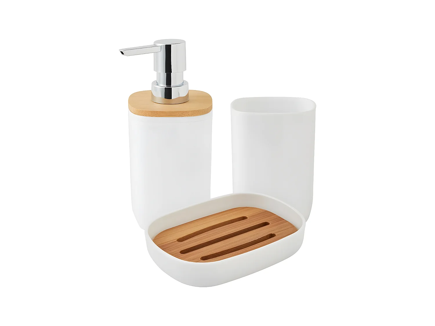 Set salle de bain 3 pièces uni en bambou blanc