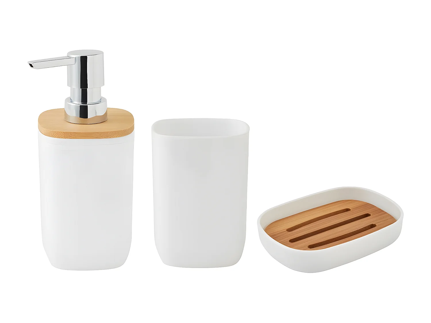 Set salle de bain 3 pièces uni en bambou blanc