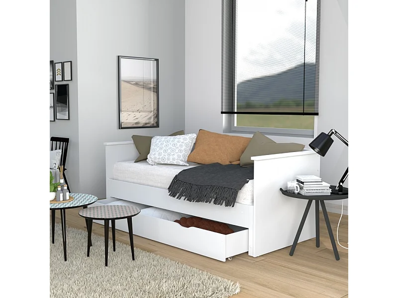 Banquette extensible MONA 80x200 cm + 2 sommiers + 1 tiroir / Blanc