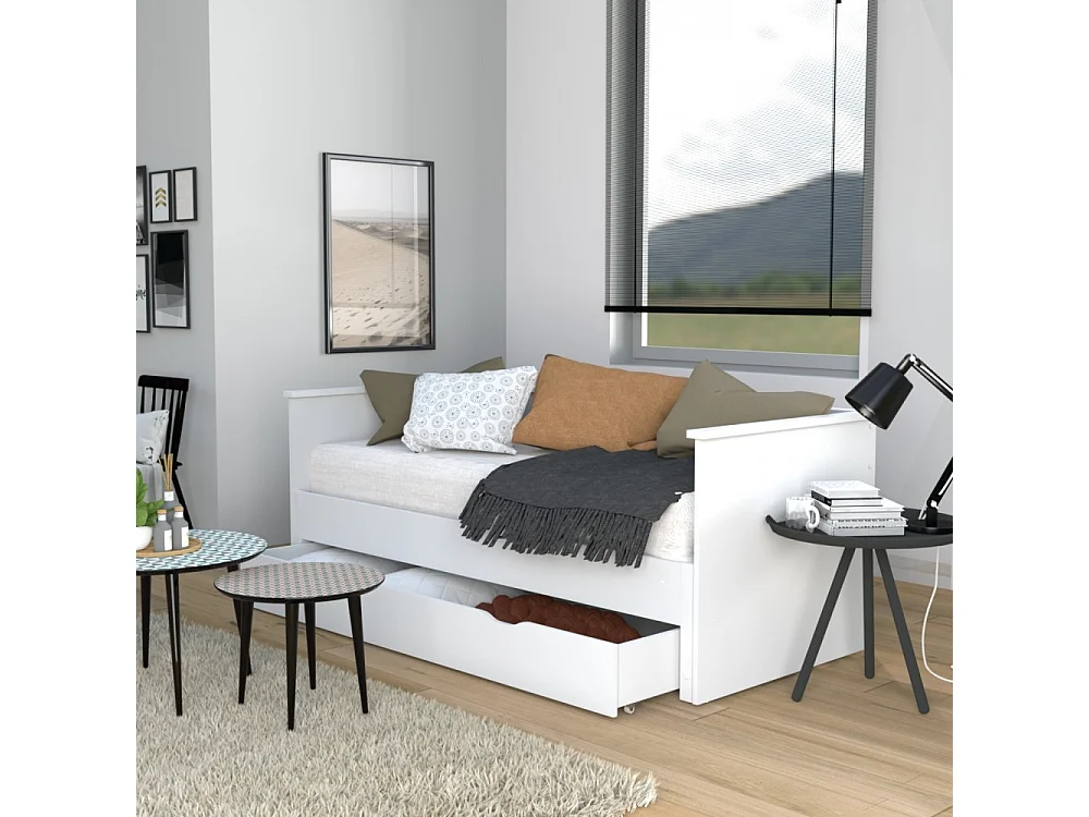 Banquette extensible MONA 80x200 cm + 2 sommiers + 1 tiroir / Blanc