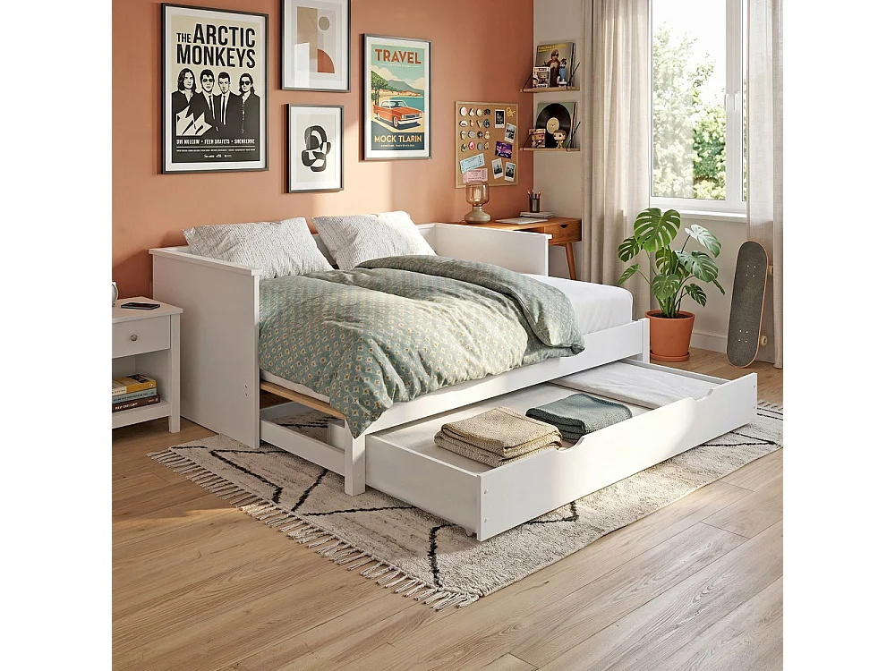 Banquette extensible MONA 80x200 cm + 2 sommiers + 1 tiroir / Blanc
