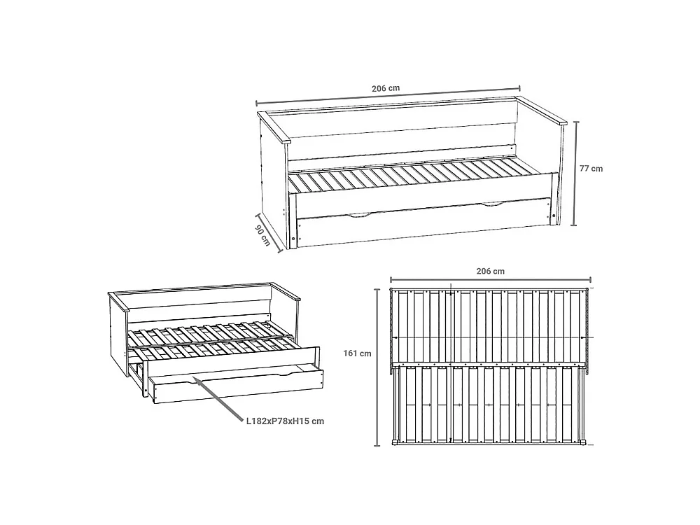 Banquette extensible MONA 80x200 cm + 2 sommiers + 1 tiroir / Blanc