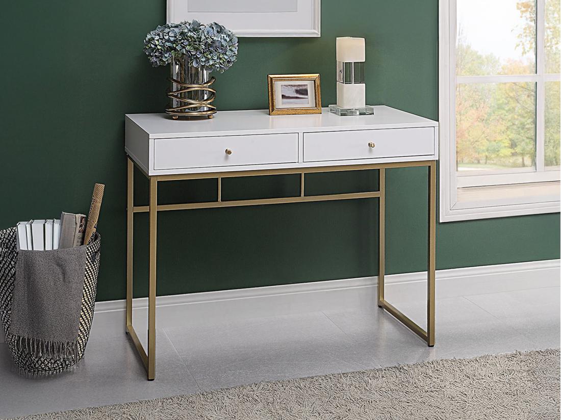 vente unique Console avec 2 tiroirs en MDF - Blanc et doré - CODENIA