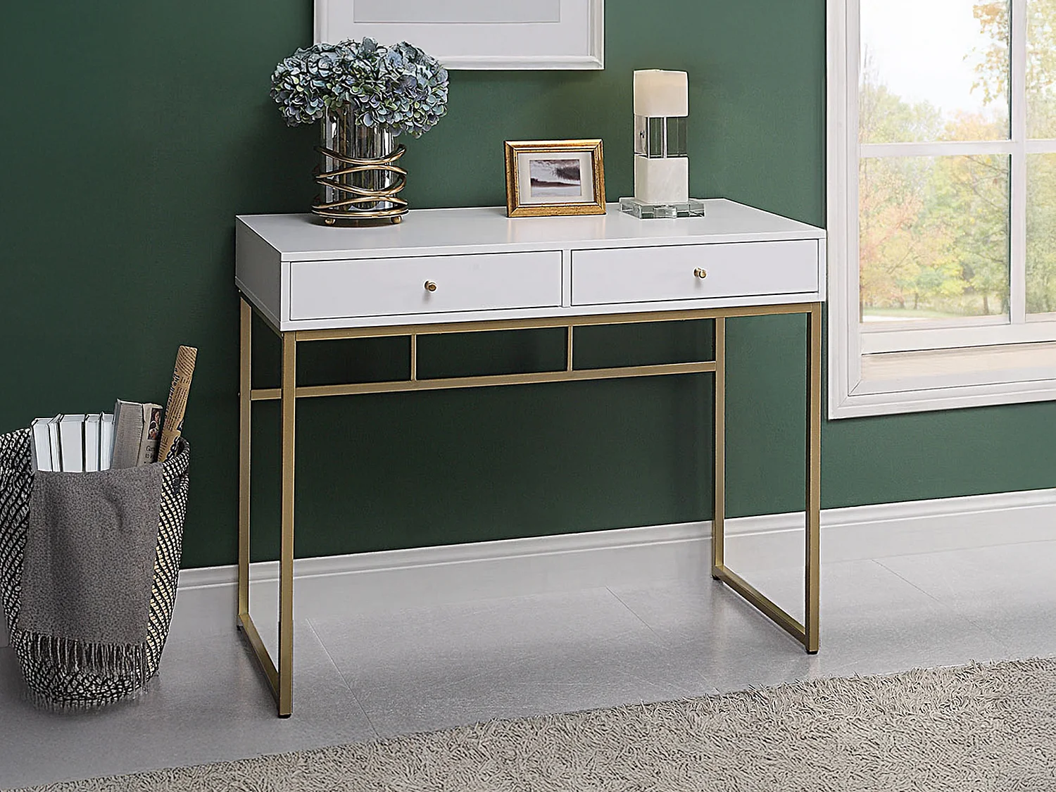 Konsol med 2 lådor i MDF - Vit och guld - CODENIA