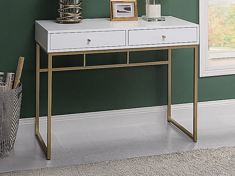 Konsol med 2 lådor i MDF - Vit och guld - CODENIA
