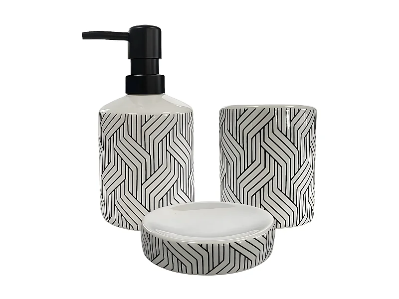 Set salle de bain graphique 3 pièces céramique blanc
