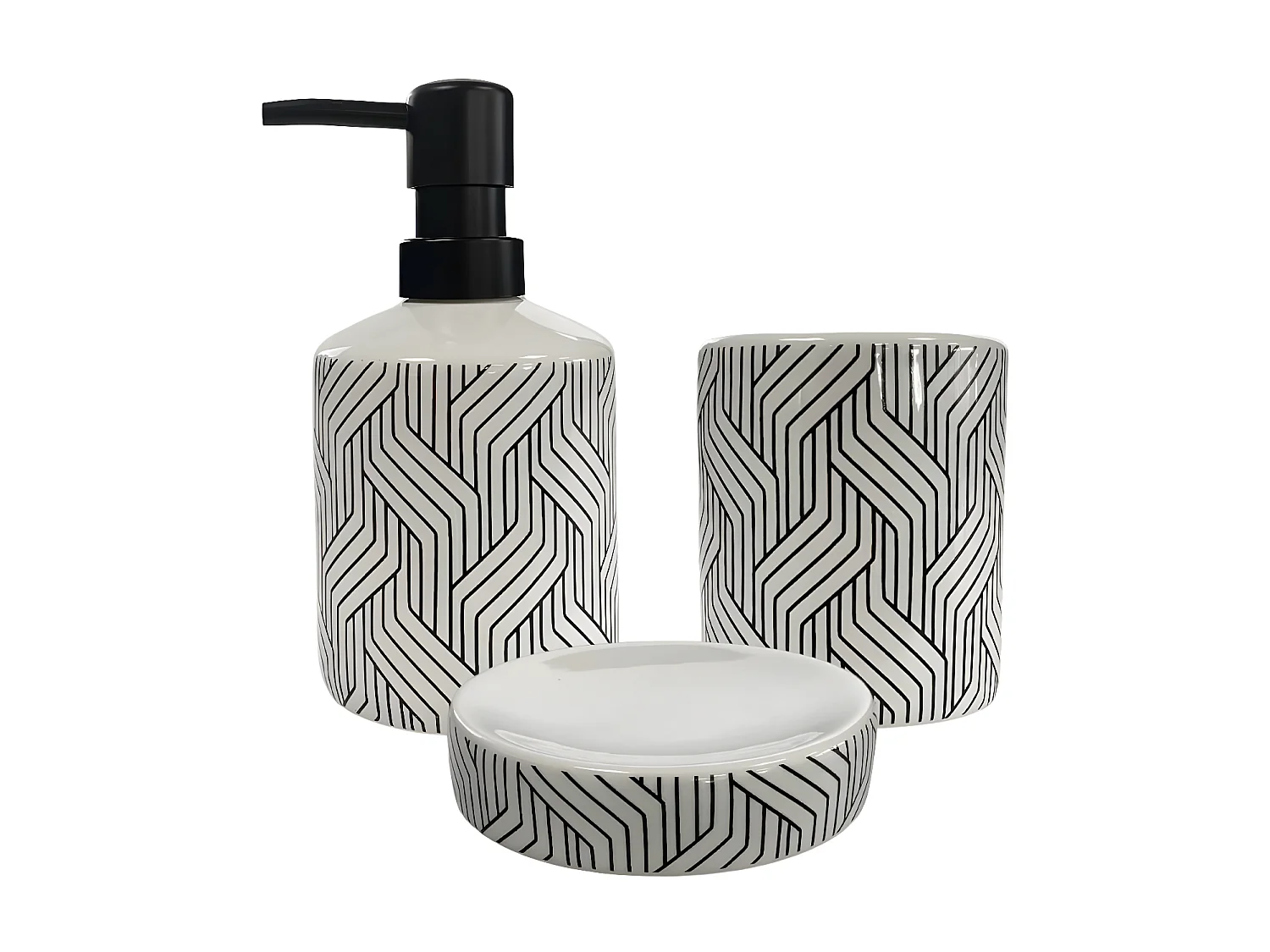 Set salle de bain graphique 3 pièces céramique blanc
