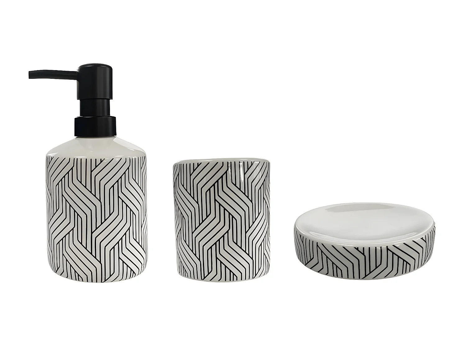 Set salle de bain graphique 3 pièces céramique blanc