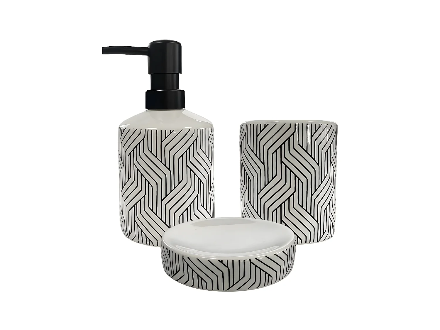 Set salle de bain graphique 3 pièces céramique blanc