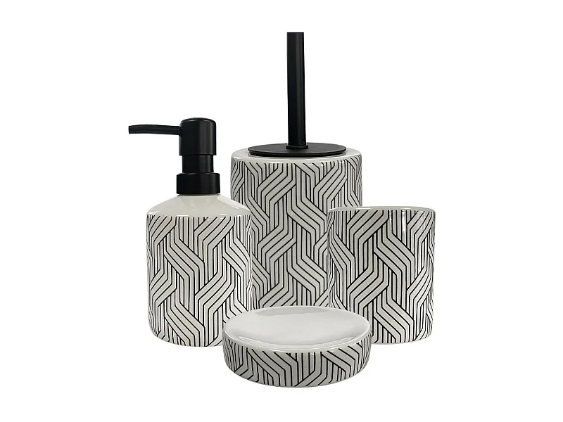 Set salle de bain graphique 4 pièces céramique Noir et blanc