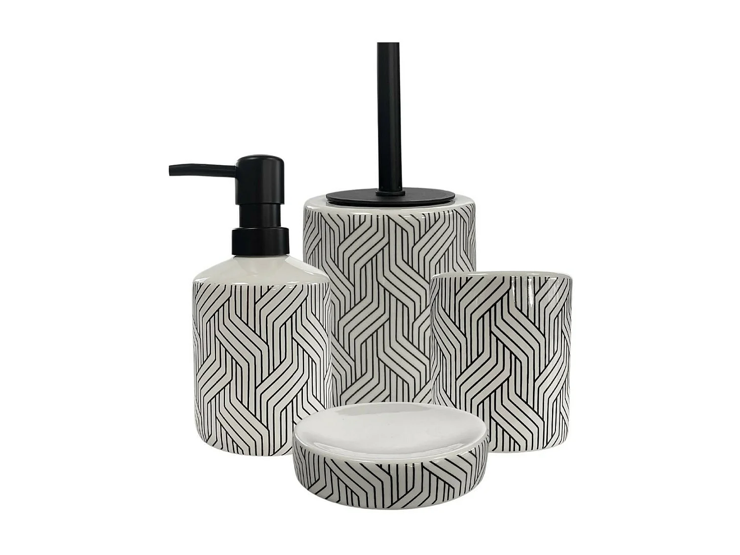 Set salle de bain graphique 4 pièces céramique Noir et blanc