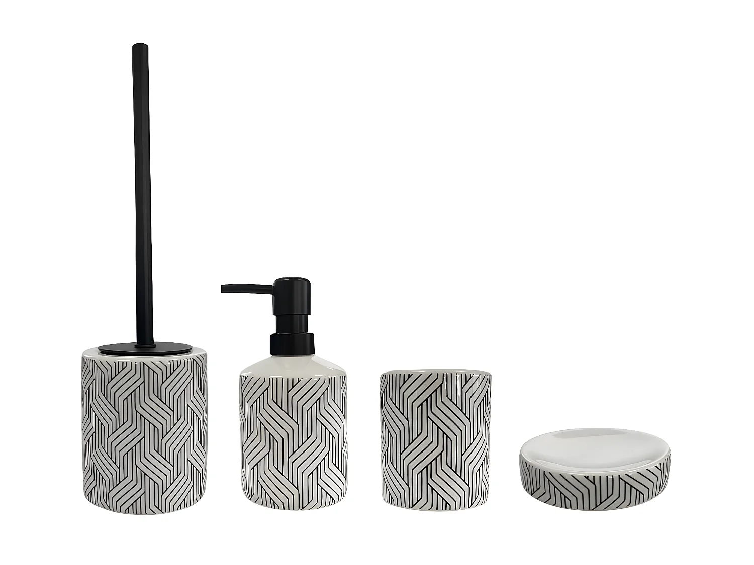 Set salle de bain graphique 4 pièces céramique Noir et blanc