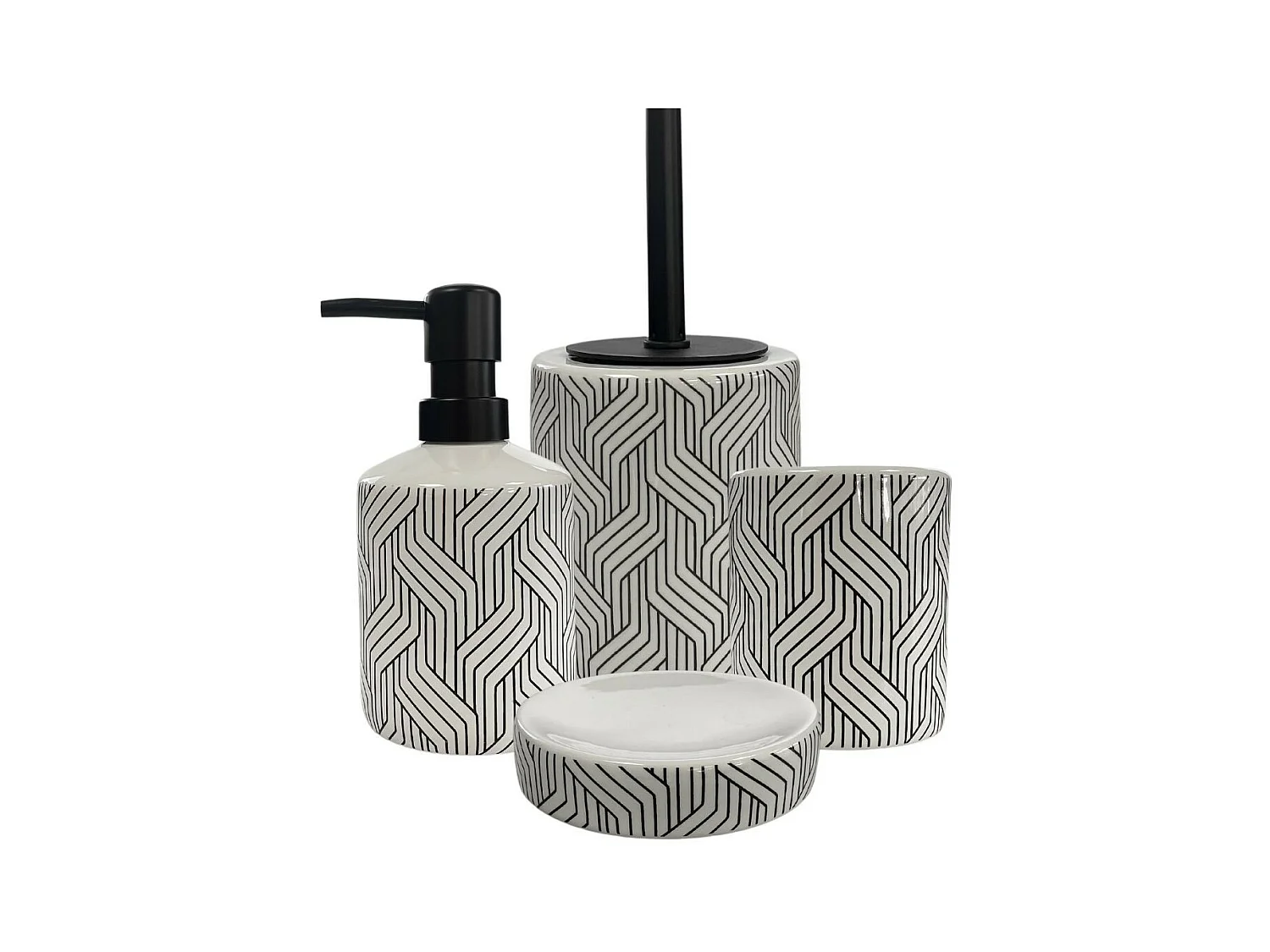 Set salle de bain graphique 4 pièces céramique Noir et blanc