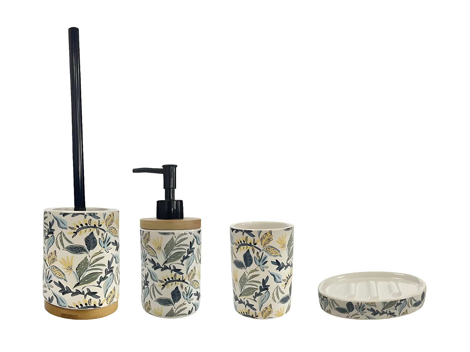 Set salle de bain végétal 4 pièces céramique bleu