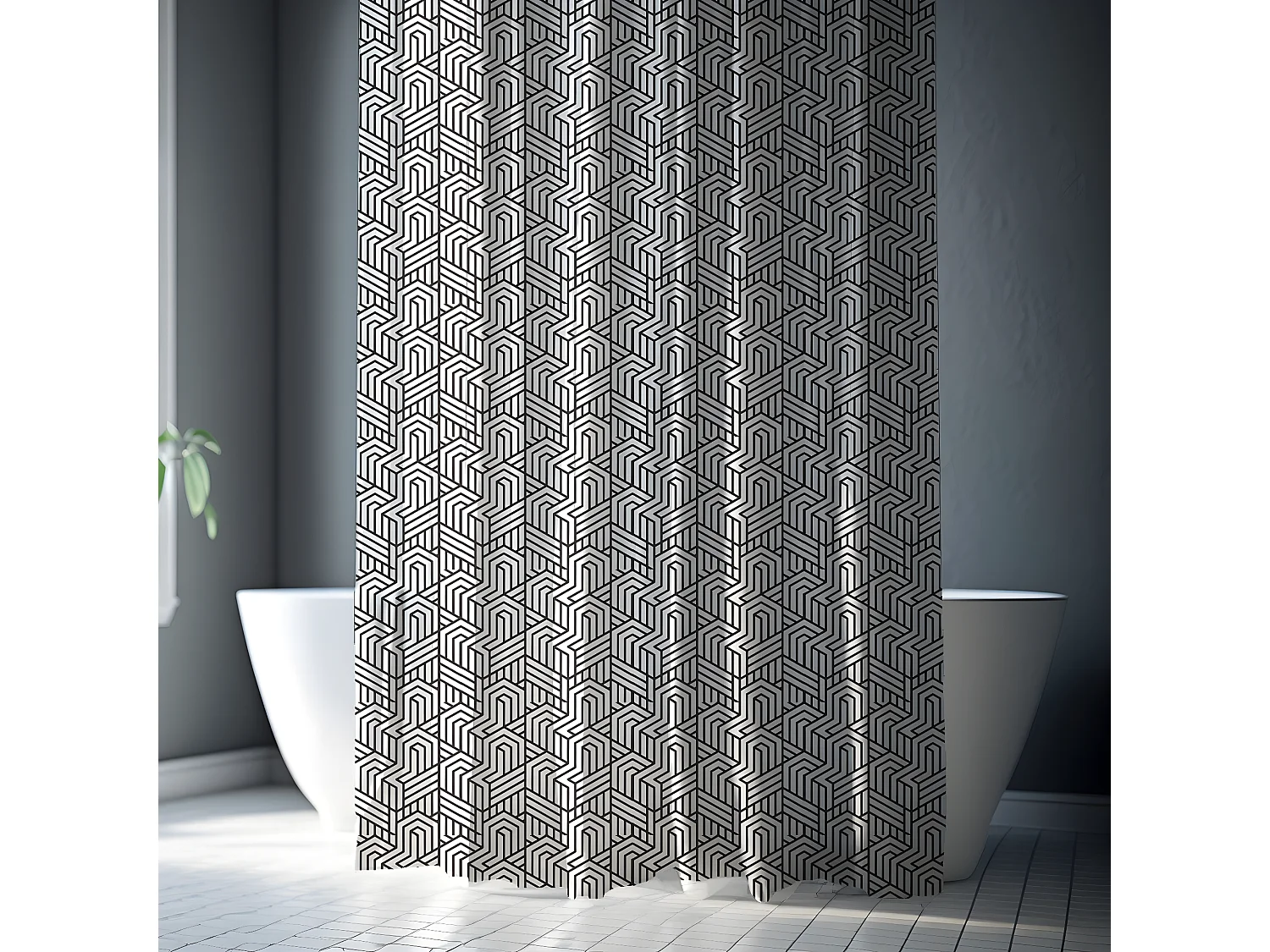 Rideau de douche imprimé géométrique en polyester URBAN