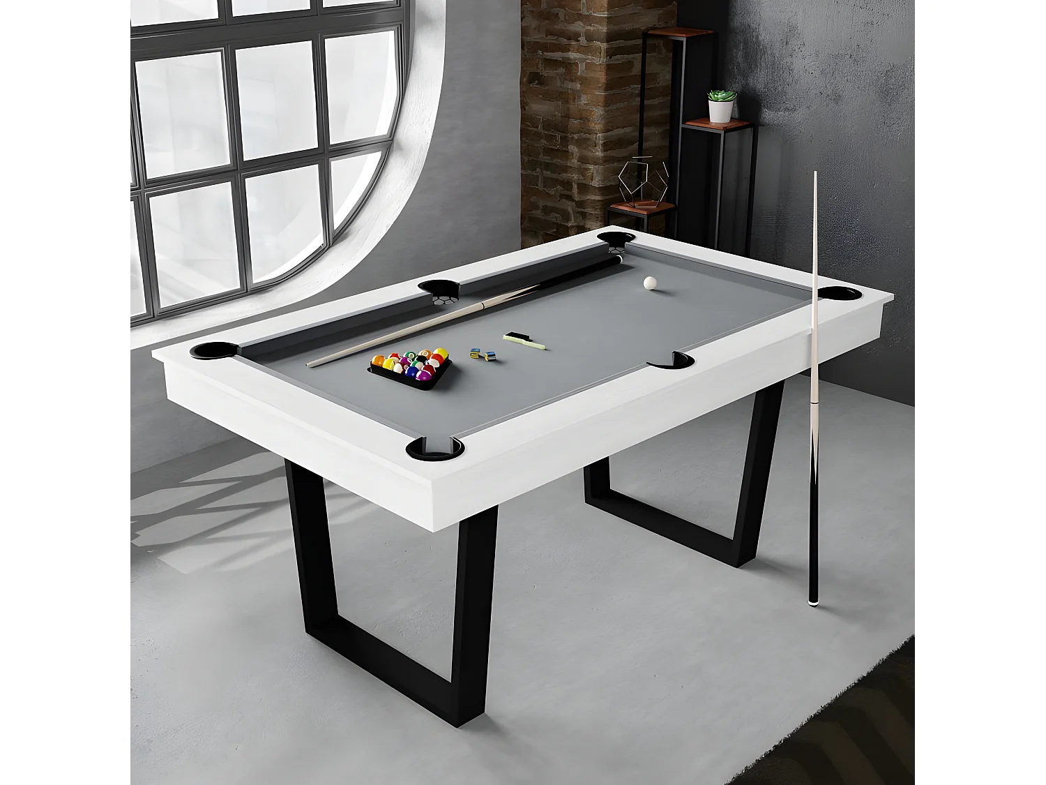 Billard Américain Convertible en Table à manger 4/6 personnes 185 x 104 x 82 Cm - Horizon