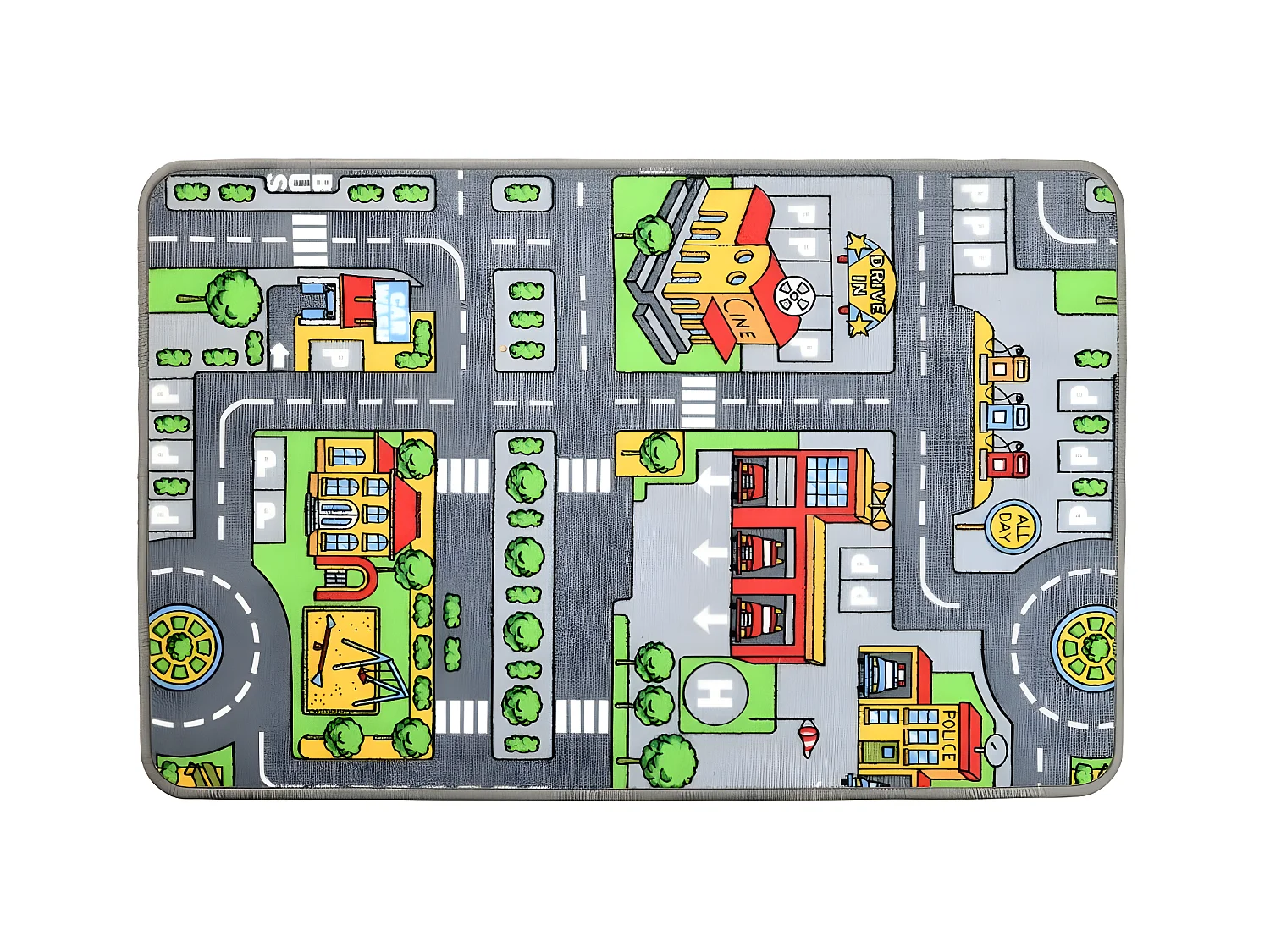Tapis de jeu - Circuit de voiture en ville - 100 x 67 cm