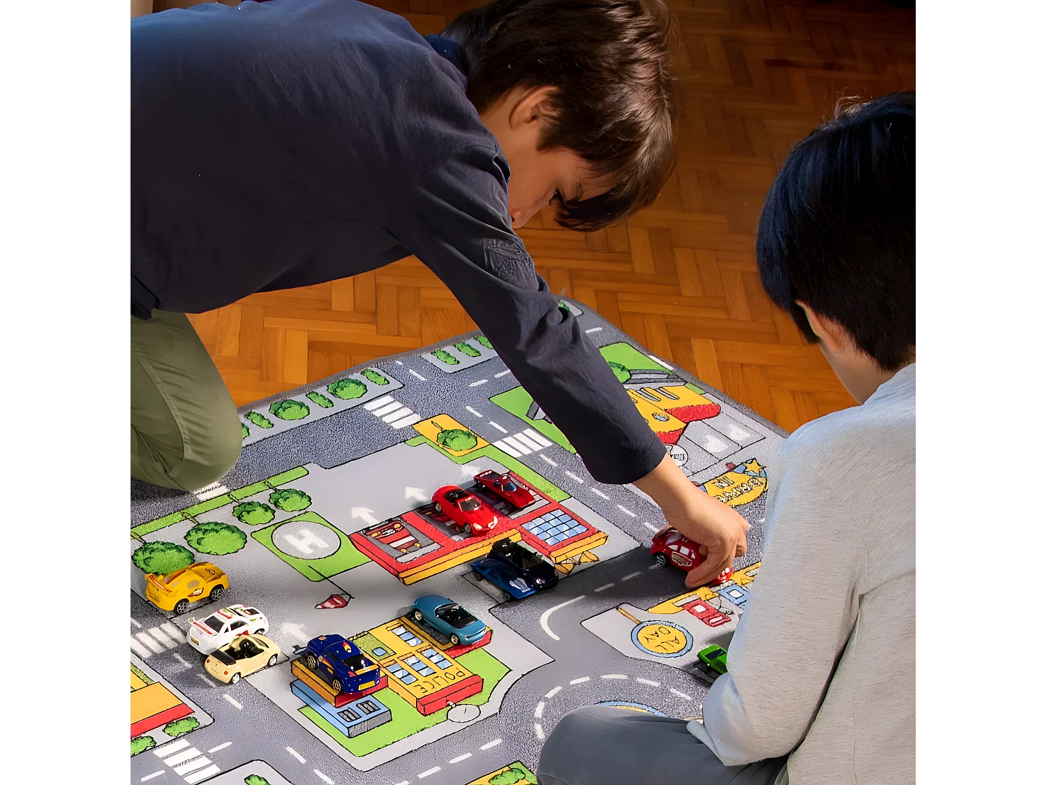 Tapis de jeu - Circuit de voiture en ville - 100 x 67 cm