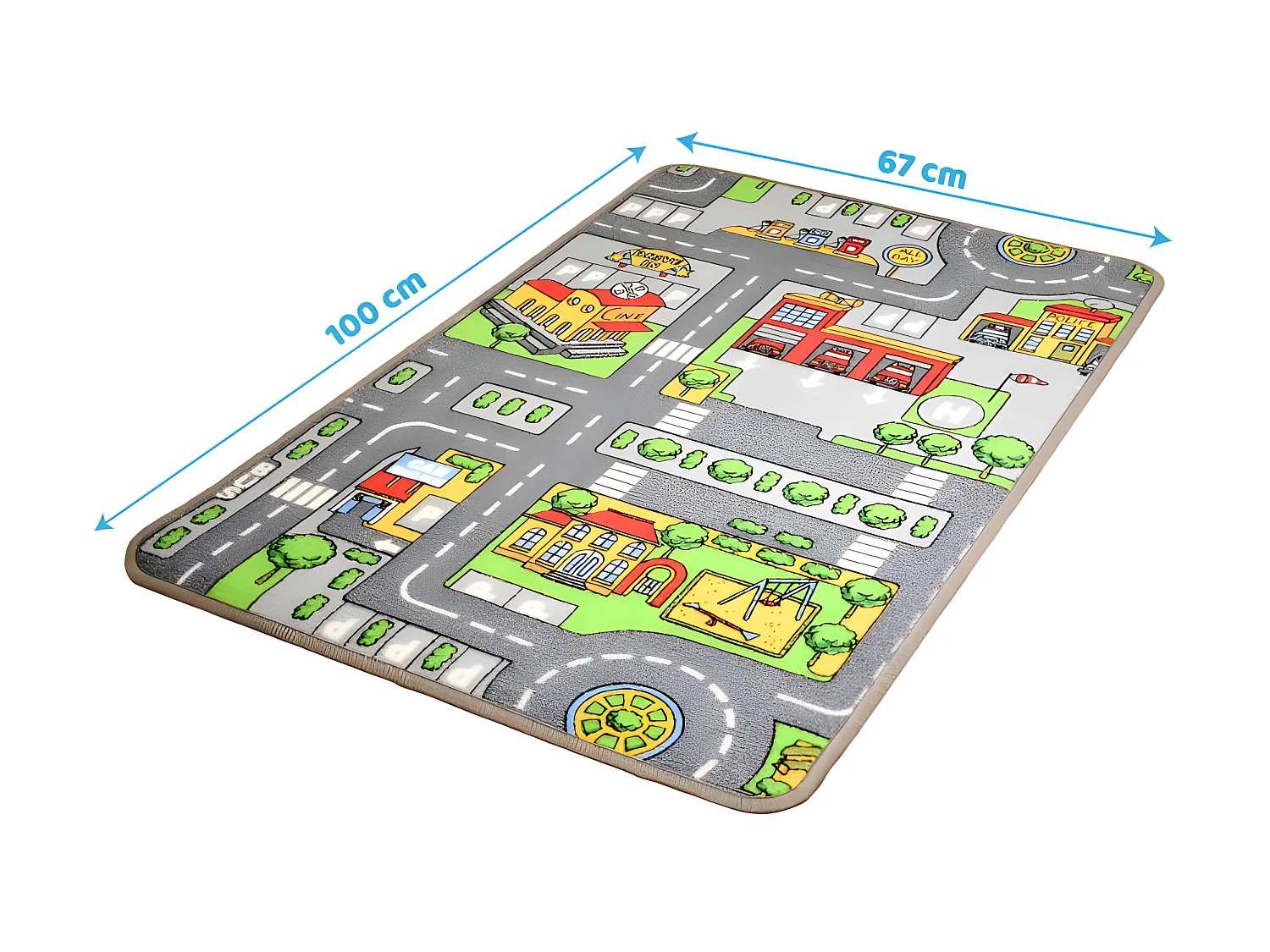 Tapis de jeu - Circuit de voiture en ville - 100 x 67 cm