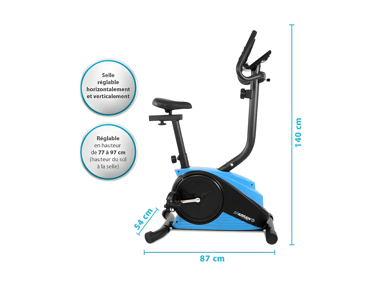 Vélo d'appartement CAMPO Roue d'inertie 3kg - 8 niveaux de résistance, Capteurs Pouls, Ecran d'entraînement, Réglable
