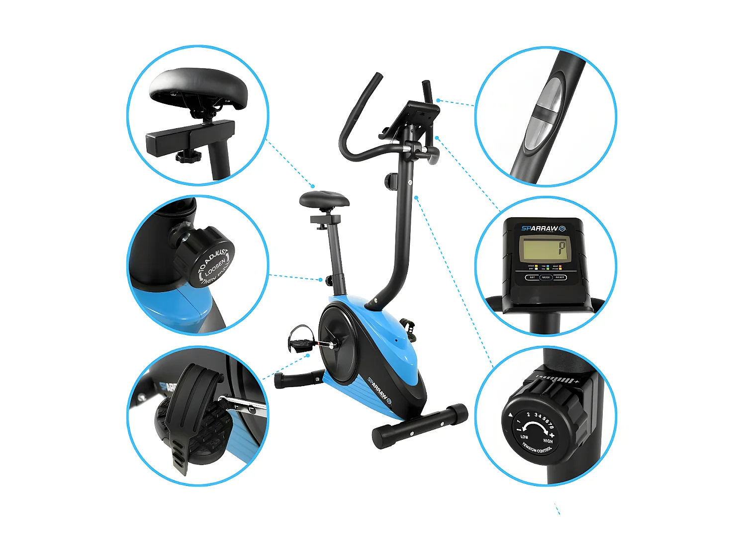 Vélo d'appartement CAMPO Roue d'inertie 3kg - 8 niveaux de résistance, Capteurs Pouls, Ecran d'entraînement, Réglable