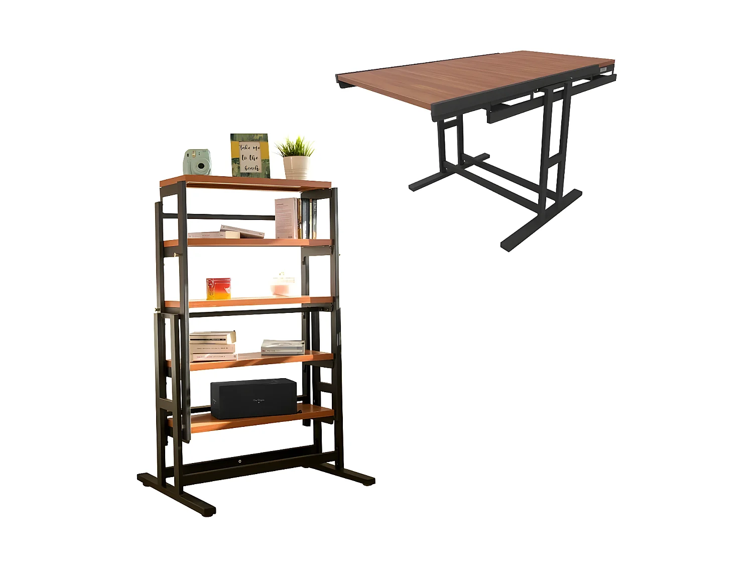 Etagère modulable (H133 x l80 x P68,5 cm) convertible en Table - style industriel
