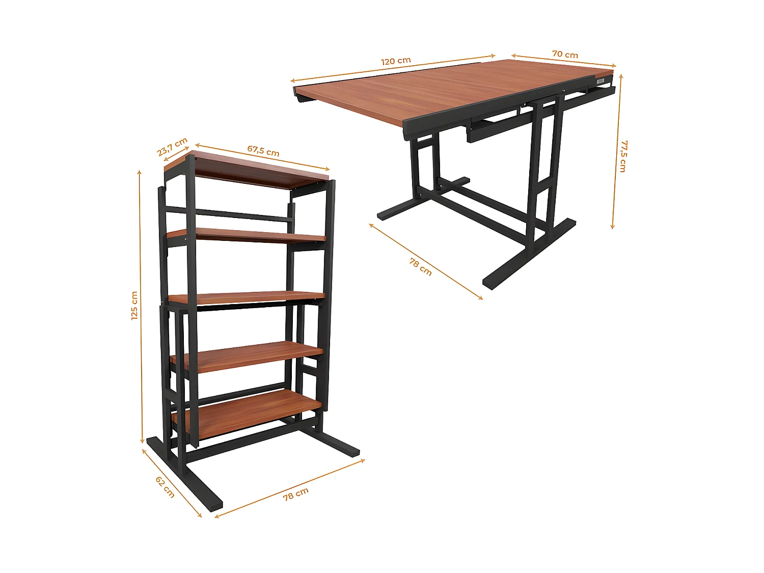 Etagère modulable (H125 x l78 x P62 cm) convertible en Table - style industriel